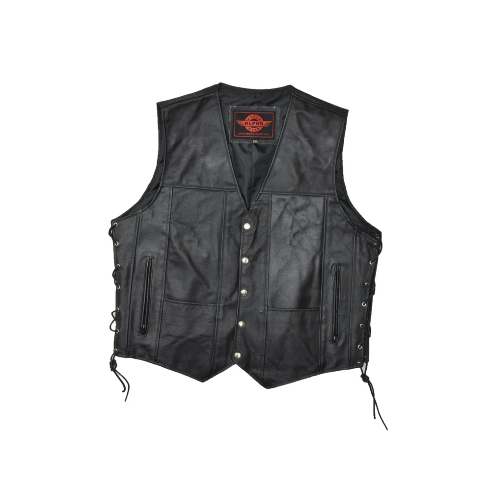 Alpha Cycle Gear Men's Size 2XL Snap Motorcycle Leather Vest Riding Biker Stain